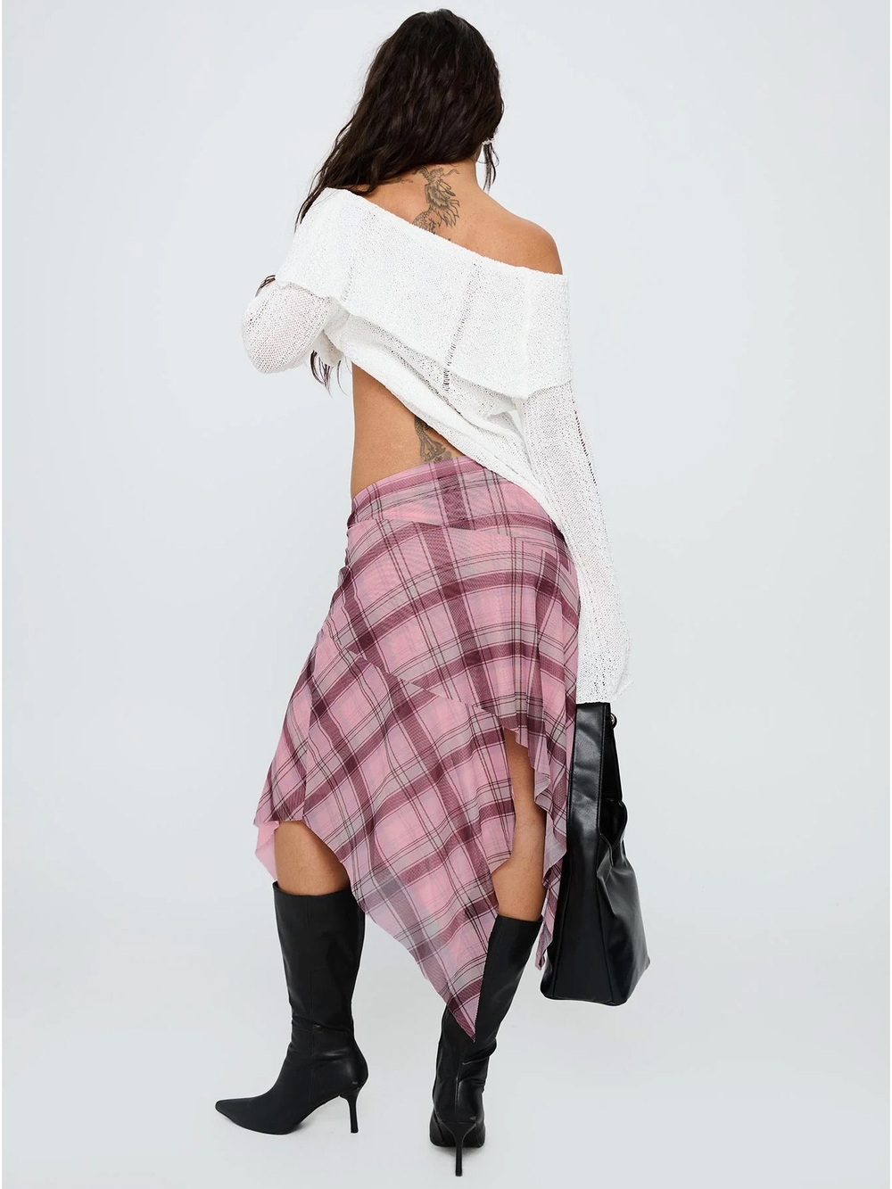 Princess Polly Anali Asymmetrical Midi Skirt Pink / Multi Check - Picture 3 of 5